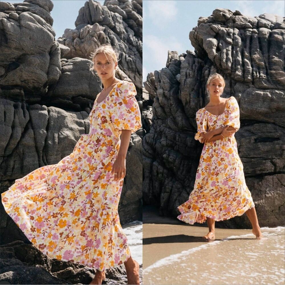 Billabong Endless Shore Dress Size Large NWT Seersucker Cotton Stripe Floral